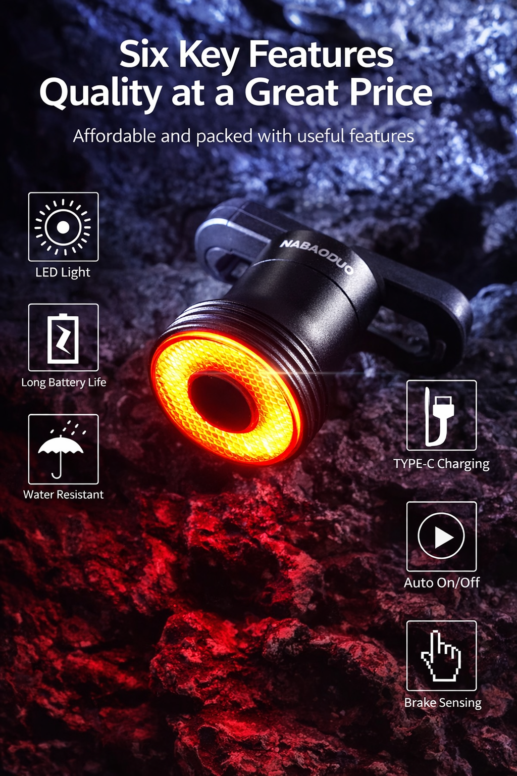 Brake Sensing Rechargeable Bike Tail Light