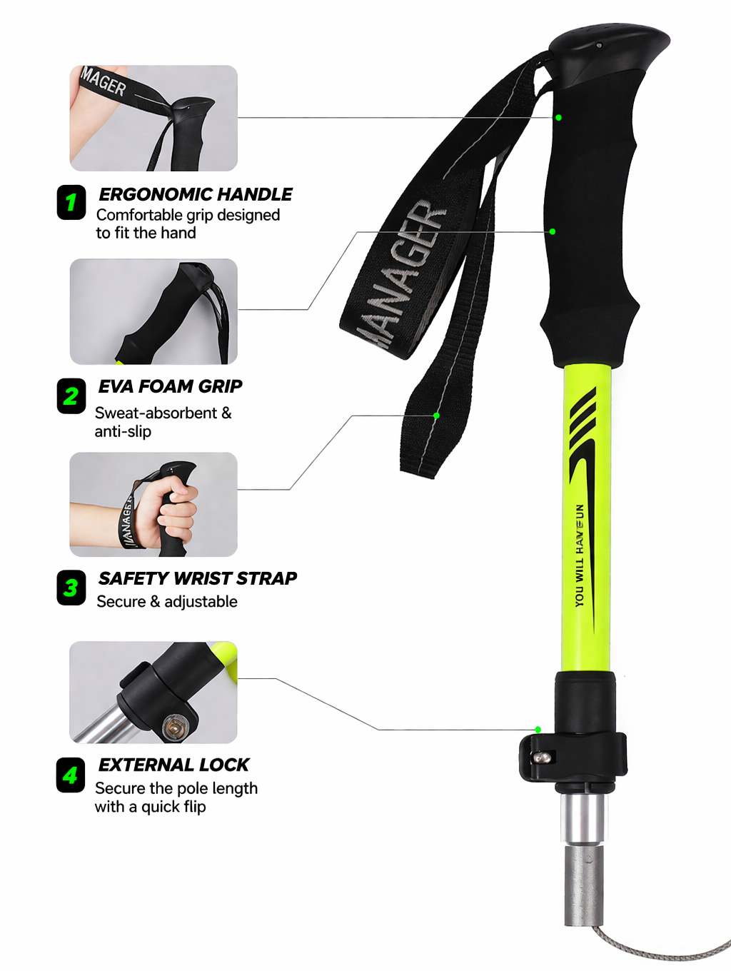 1 Pair Lightweight Collapsible Aluminium Trekking Poles for Hiking