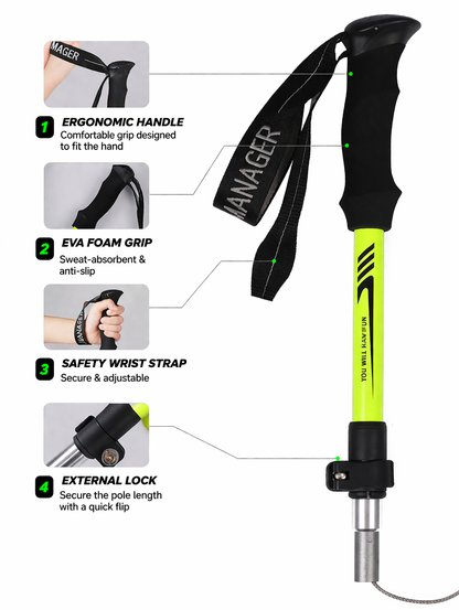 1 Pair Lightweight Collapsible Aluminium Trekking Poles for Hiking